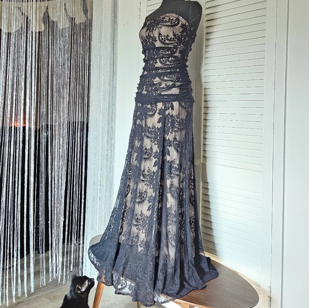 Y2K Black Lace Whimsigoth Dark Romantic Formal Gown Size XS - Picture 2 of 11